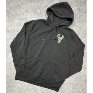 NBA Milwaukee Bucks Mens Full Zip‎ Black Hooded Sweatshirt Size L/XL Authentic